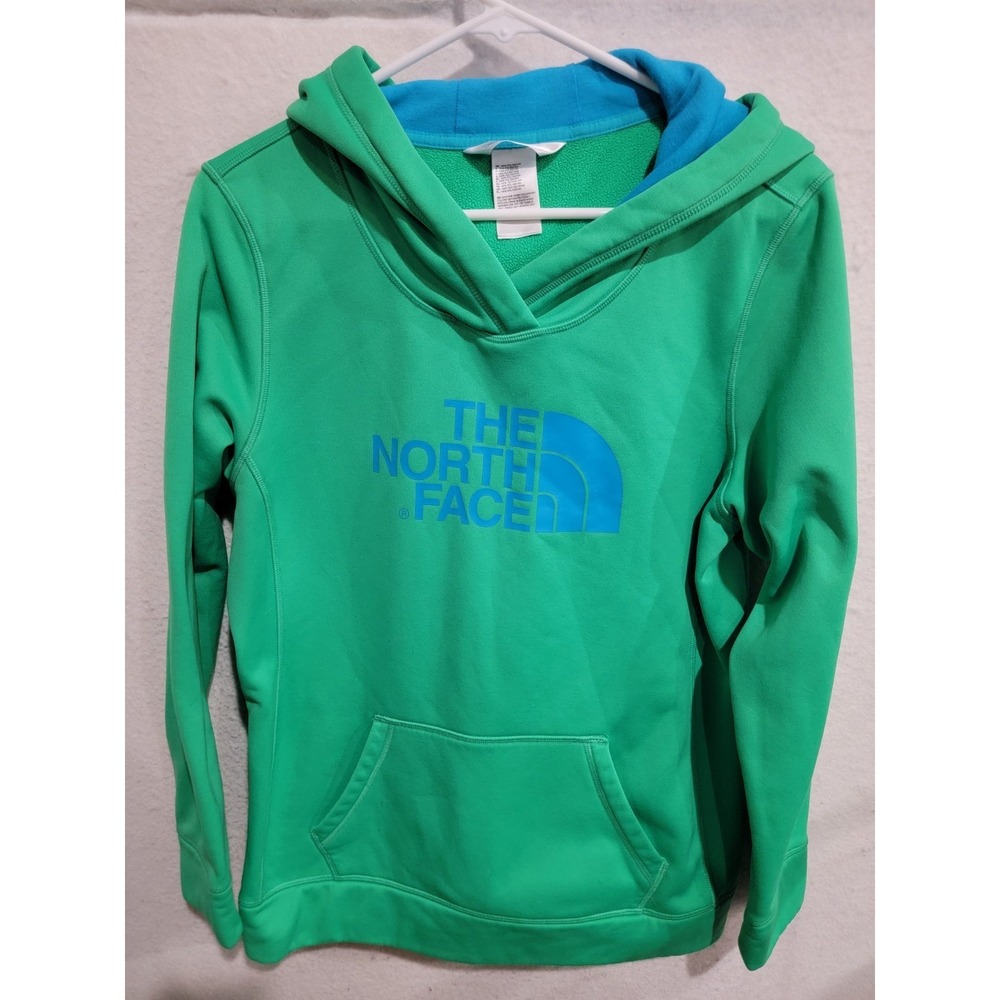 The North Face Performance‎ Hoodie Womens L Green Cyan Blue Fleece Sweatshirt